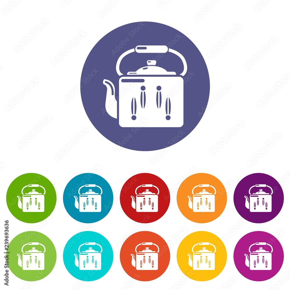 Poster kettle retro icons color set vector for any web design on white background