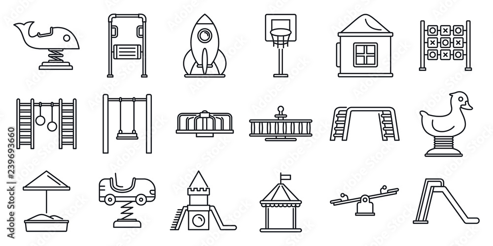 Poster park kid playground icon set. outline set of park kid playground vector icons for web design isolate