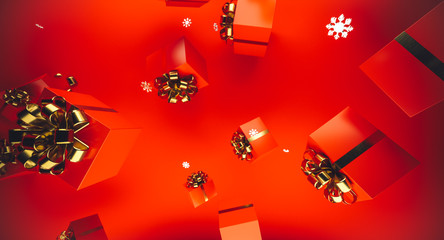 Merry Christmas and happy new year. Background with gift box. 3d illustration. Xmas decoration elements. 