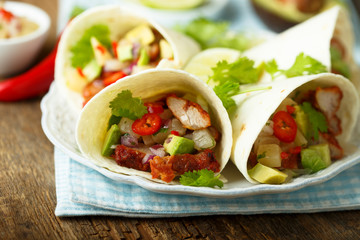 Homemade chicken taco with avocado