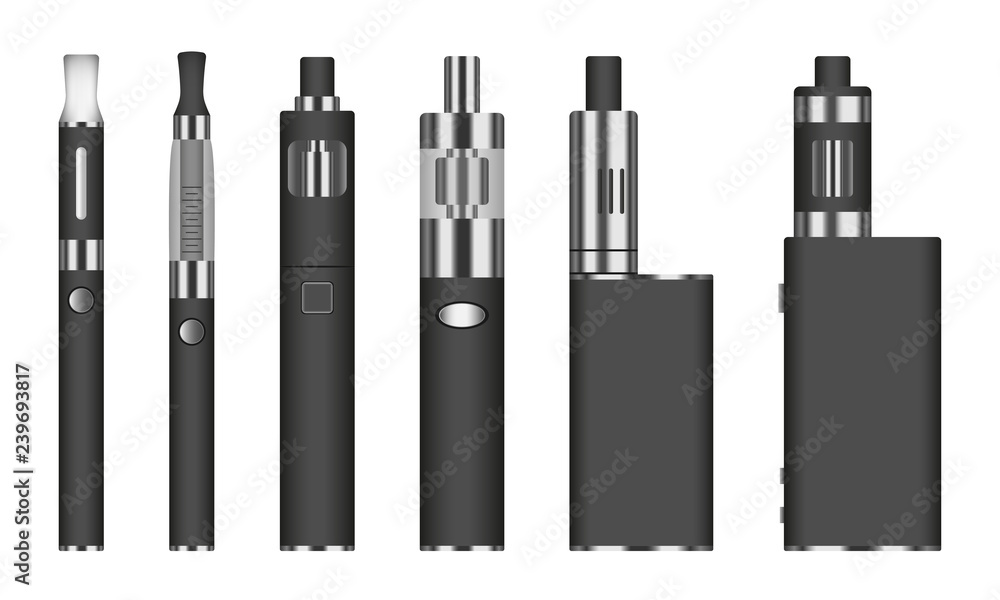Aufkleber electronic cigarette icon set. realistic set of electronic cigarette vector icons for web design iso