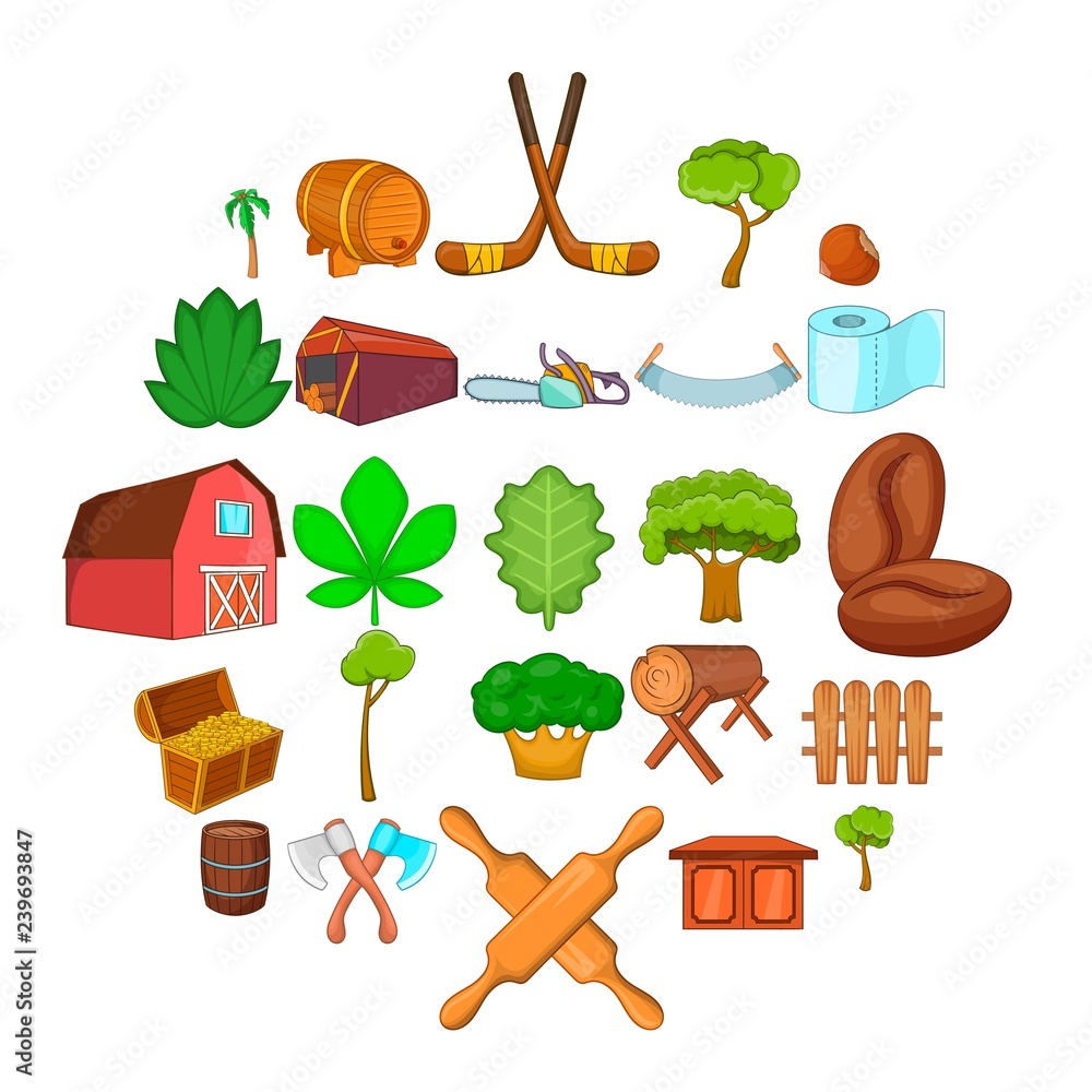 Poster timber icons set. cartoon set of 25 timber vector icons for web isolated on white background