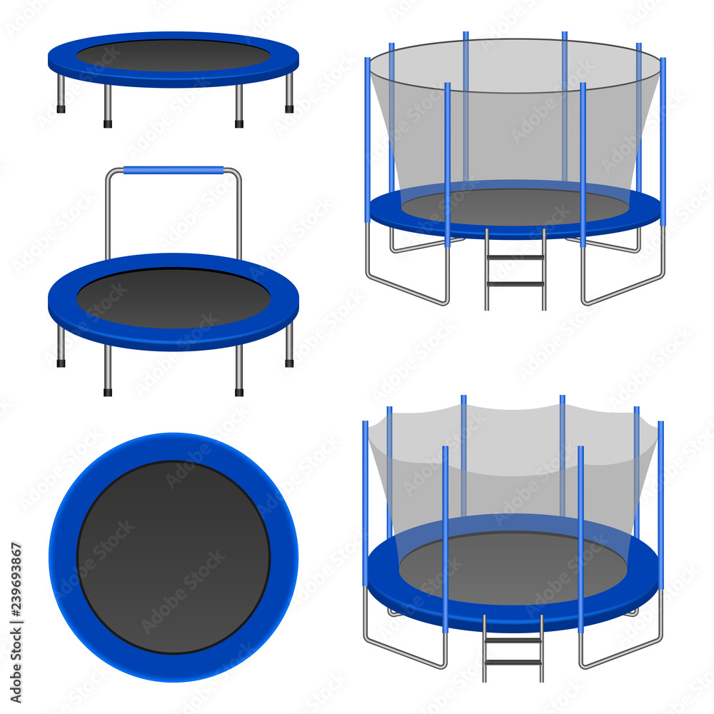 Poster trampoline icon set. realistic set of trampoline vector icons for web design isolated on white backg