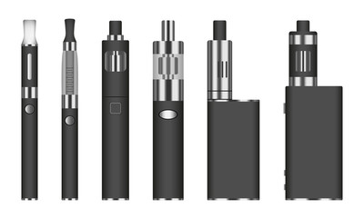 Electronic cigarette icon set. Realistic set of electronic cigarette vector icons for web design isolated on white background