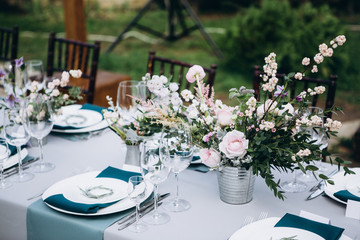 Wedding table decoration and details with flowers