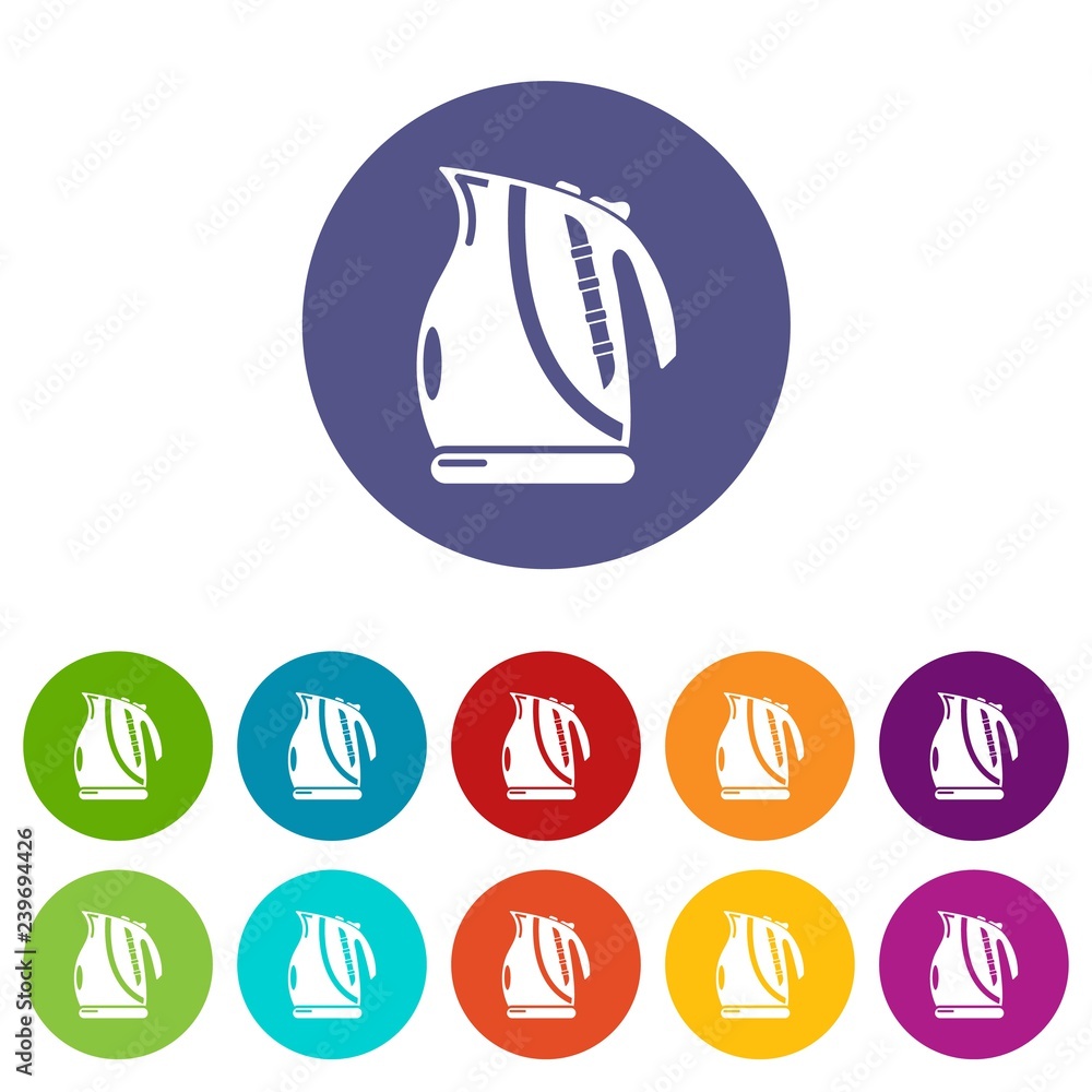 Poster kettle power icons color set vector for any web design on white background