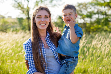 beautiful woman and small boy portrait nice