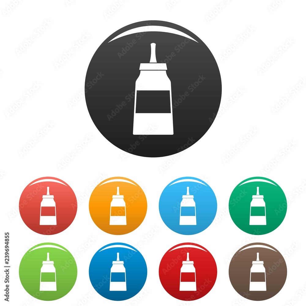 Poster glue icons set 9 color vector isolated on white for any design