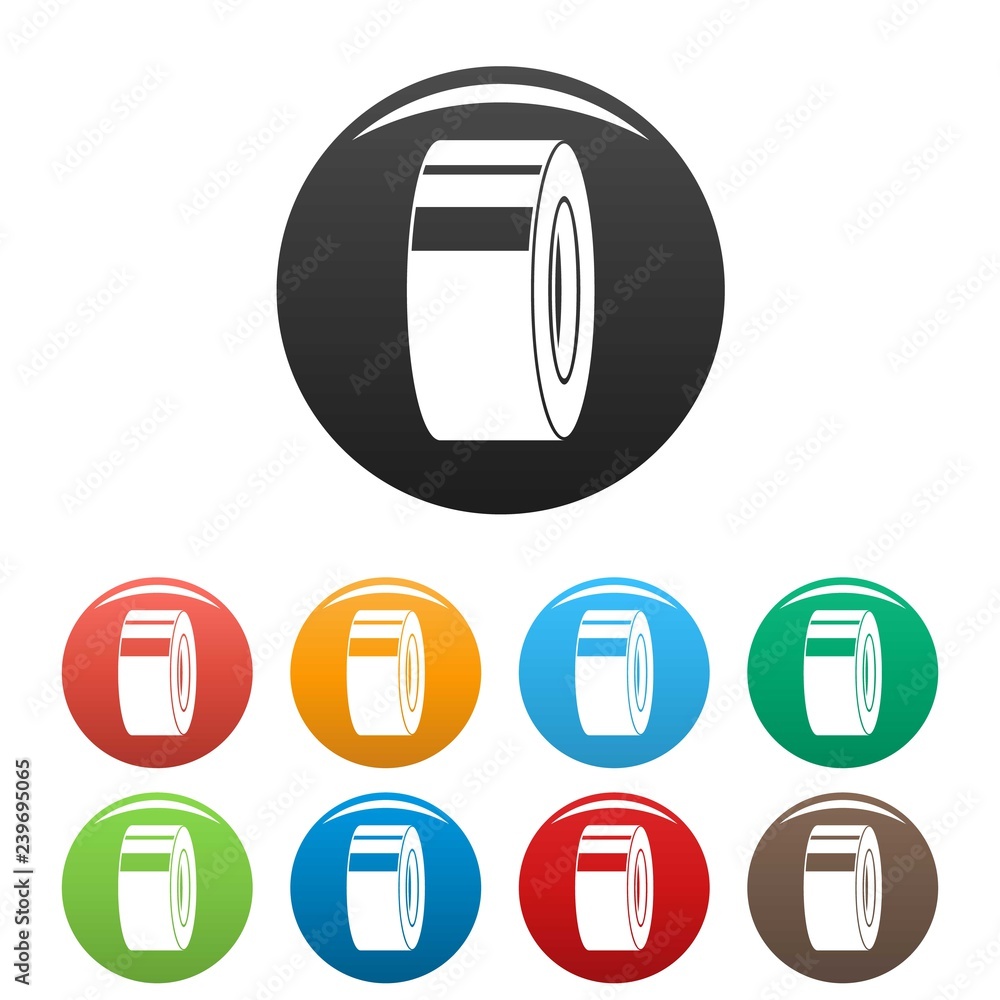 Poster scotch roll icons set 9 color vector isolated on white for any design