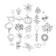 Tree leaf icons set. Outline set of 25 tree leaf vector icons for web isolated on white background