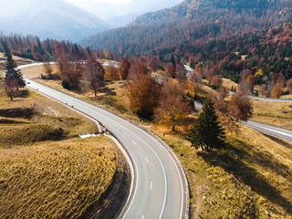 dron view on spiral turn of road