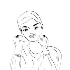 Vector lines. A man and a puppet theatre