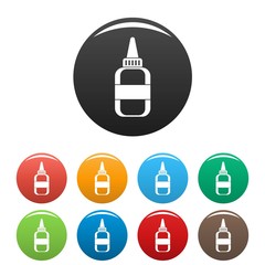 Water glue bottle icons set 9 color vector isolated on white for any design