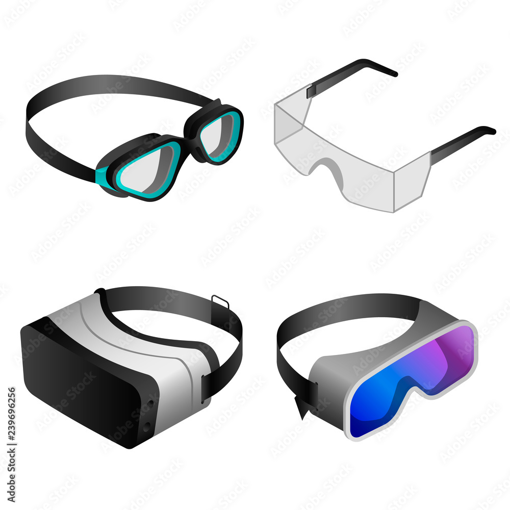 Poster goggles icon set. isometric set of goggles vector icons for web design isolated on white background