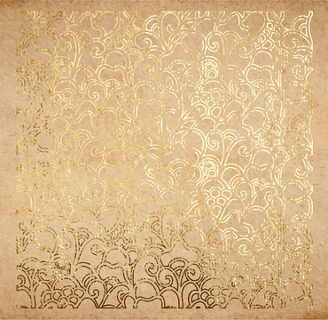 Oriental golden pattern of blooming flowers