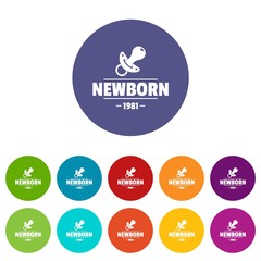Newborn pacifier icons color set vector for any web design on white background