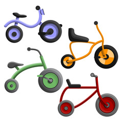 Tricycle icon set. Cartoon set of tricycle vector icons for web design
