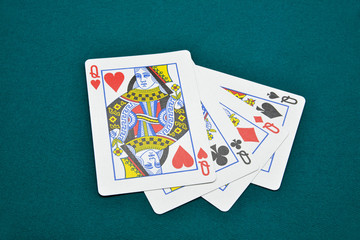 playing cards on green background