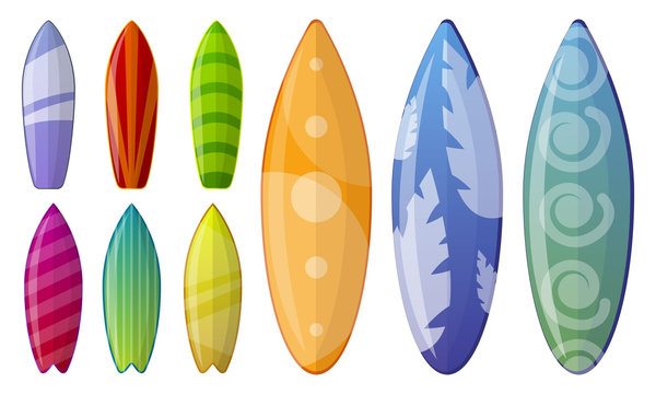 Surfboard icon set. Cartoon set of surfboard vector icons for web design