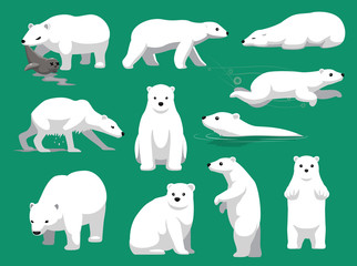 Fototapeta premium Niedźwiedź polarny jedzenie foki ilustracja kreskówka wektor