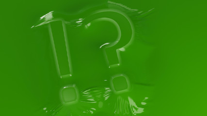 Exclamation and question mark under green rubber sheet. 