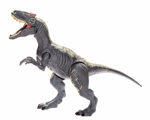 Tyrannosaurus Rex dinosaur toy figure, isolated on white background © elen31