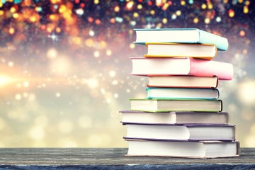 Colorful books collection, close-up view