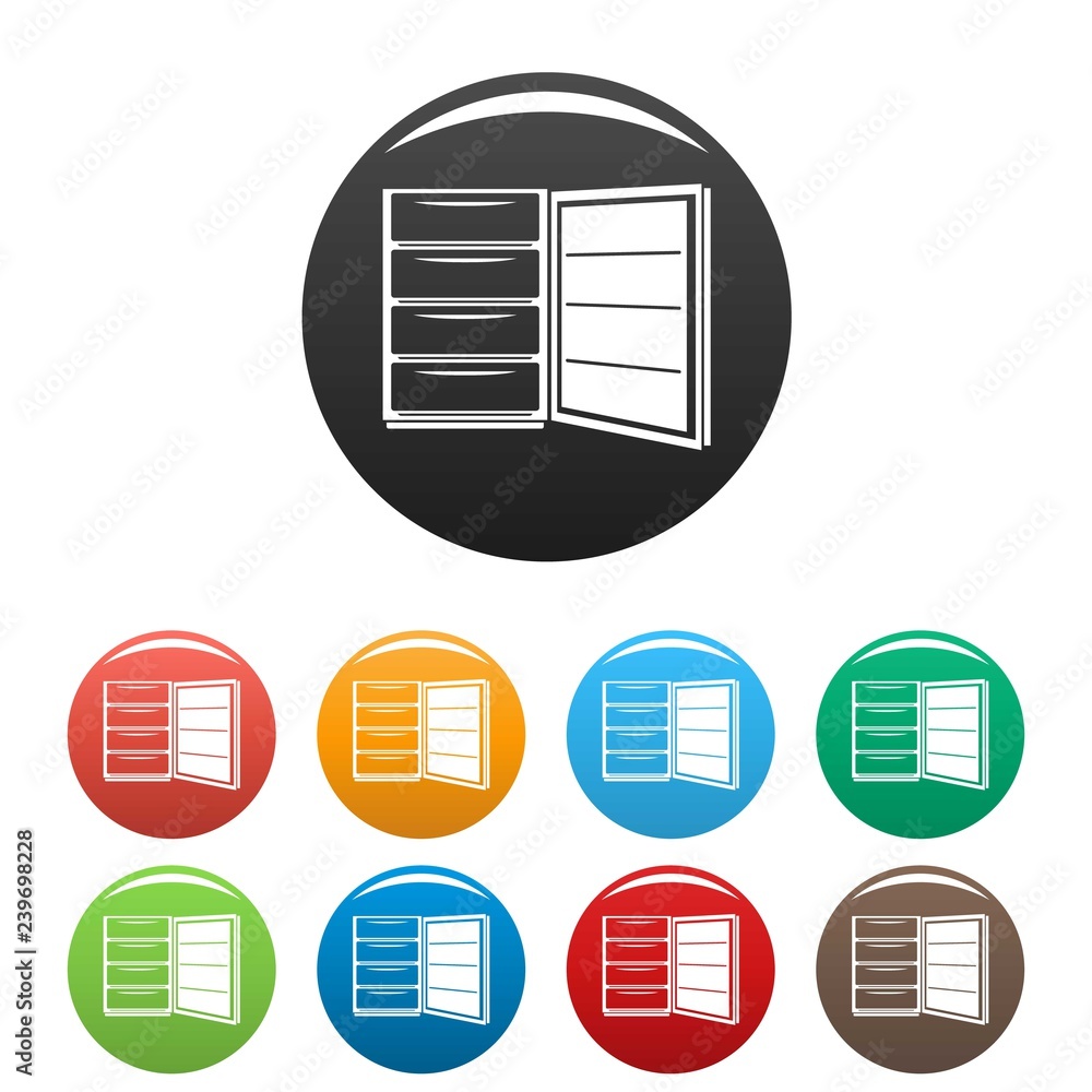 Poster open refrigerator icons set 9 color vector isolated on white for any design