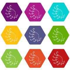 Wing icons 9 set coloful isolated on white for web