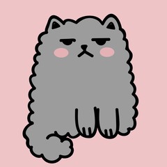 kawaii cute fat white cat isolated on a pink background. Vector anime style illustration