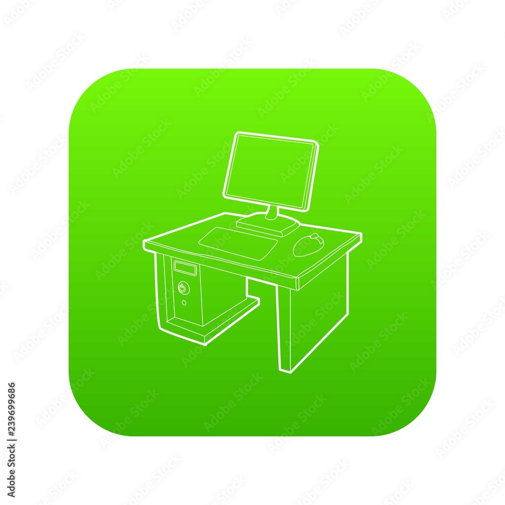 Poster desktop with computer icon green vector isolated on white background