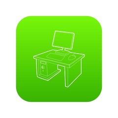 Desktop with computer icon green vector isolated on white background