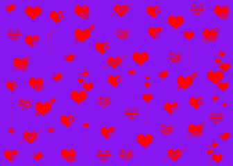 Valentines. Hearts. Red. Background. Violet. Various