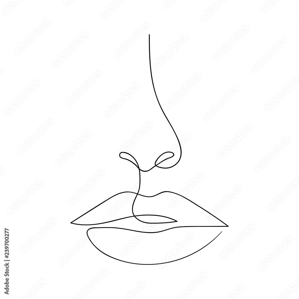 Wall mural One line drawing face. Modern minimalism art, aesthetic contour. Abstract woman portrait in the minimalist style. Continuous line vector illustration