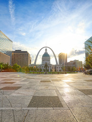 October 30, 2018 - St. Louis, Missouri - Kiener Plaza and the Gateway Arch in St. Louis, Missouri.