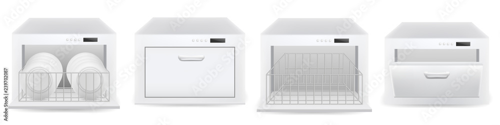 Aufkleber dishwasher machine icon set. realistic set of dishwasher machine vector icons for web design isolate