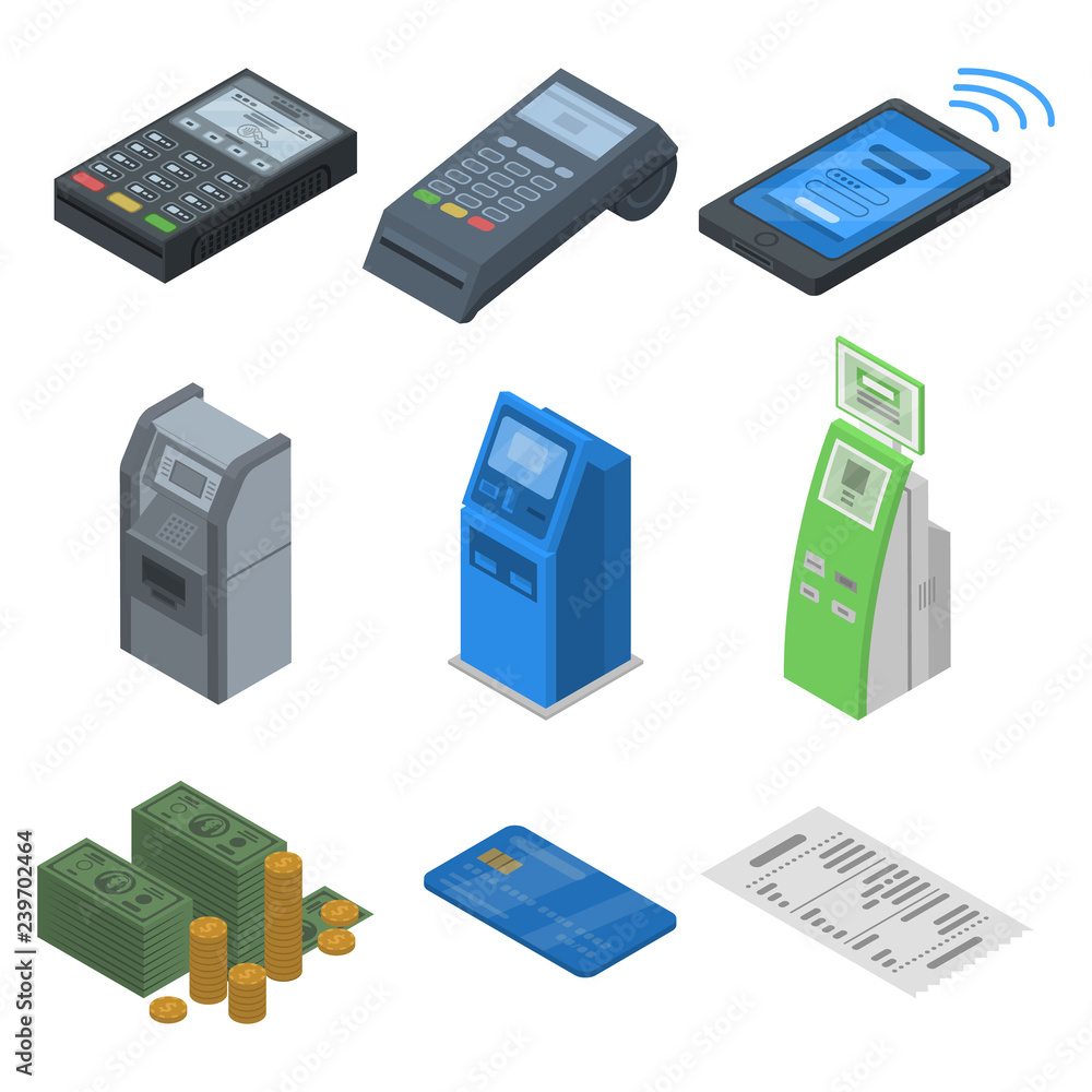 Aufkleber bank terminal icon set. isometric set of bank terminal vector icons for web design isolated on white