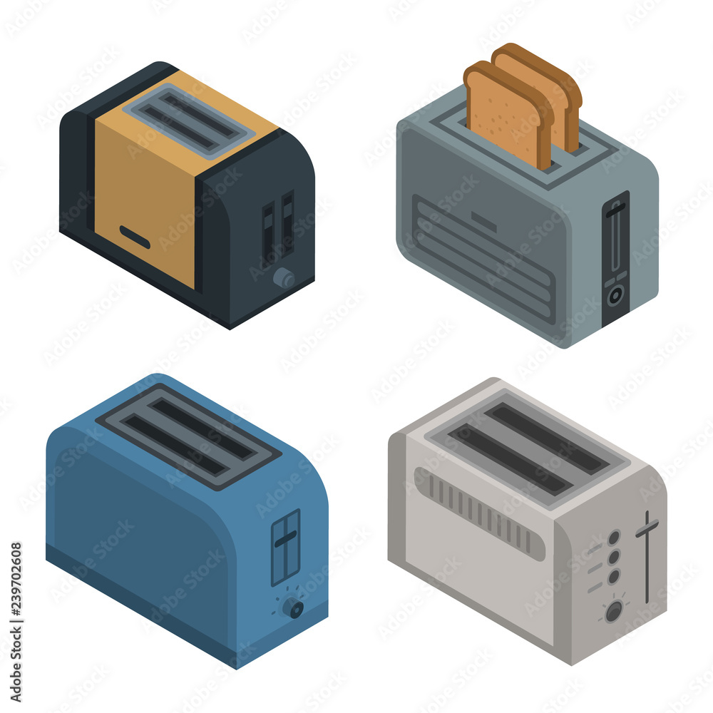 Poster toaster icon set. isometric set of toaster vector icons for web design isolated on white background