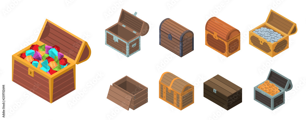 Poster dower chest icon set. isometric set of dower chest vector icons for web design isolated on white bac