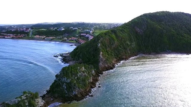 View from Ponta do Pai Vitorio sunny summer day in Rasa Beach, Armacao dos Buzios, Rio de Janeiro, Brazil. aeriel photo to islands