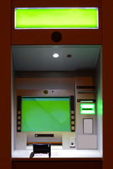 ATM in the night city, front view of the bancomat, background for design