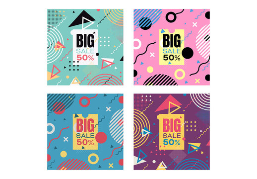 Square Web Banner Layouts with Retro Abstract Elements