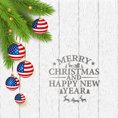 Vector abstract Christmas background with patriotic elements and lettering Merry Cristmas and Happy New Year