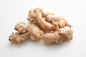 fresh ginger on white background
