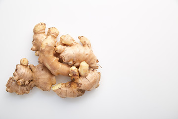 fresh ginger on white background