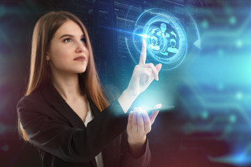 The concept of business, technology, the Internet and the network. A young entrepreneur working on a virtual screen of the future and sees the inscription: