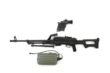 Machine gun with magazine and optical sight