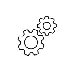 Black isolated outline icon of two cogwheels on white background. Line icon of gear wheel. Settings.