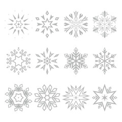 Snowflakes icon collection. Graphic modern grey ornament