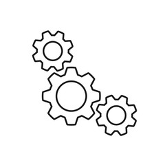 Fototapeta premium Black isolated outline icon of three cogwheels on white background. Line icon of gear wheel. Settings.